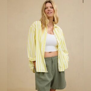 Aerie Woman's S Yellow Striped Good Day Cover Up Button Down Shirt